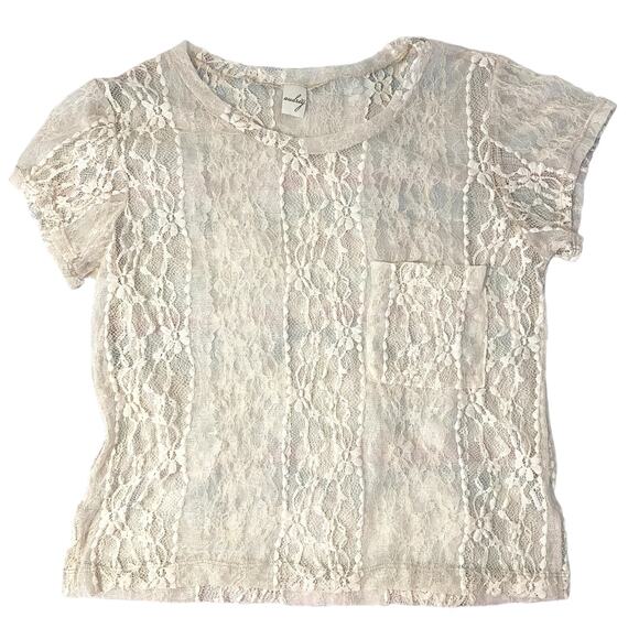 Audry 3+1 Cream Lace Tshirt style Transparent Top - Picture 1 of 5